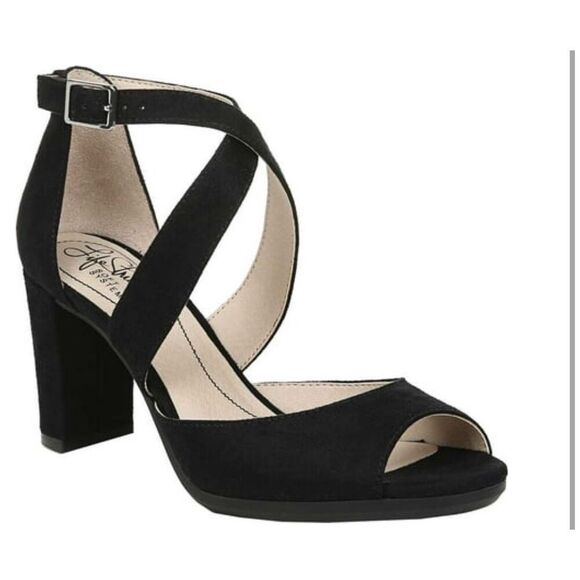 Lifestride Women's Allison Dress Sandal Black Size 8 Peep Toe Ankle Wrap New - Picture 1 of 8